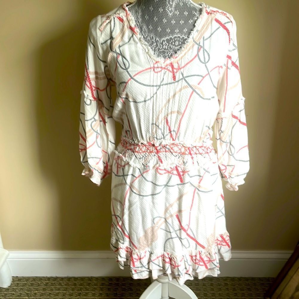 Ellor Cream Knotted Rope Print Dress Women's Size Small